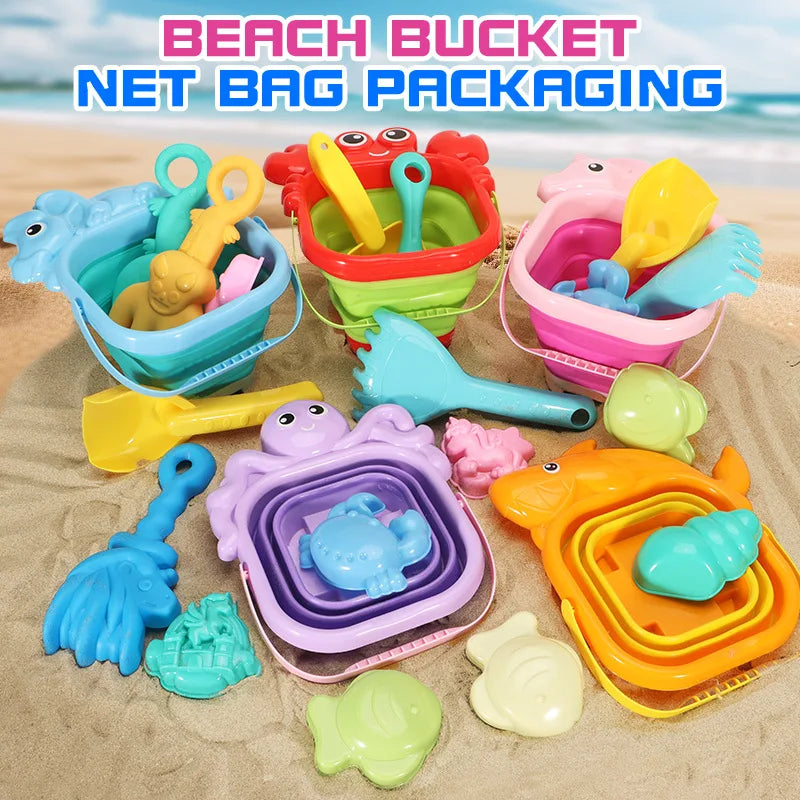 Beach Toys for Kids Sand Toys Set for Toddlers Sandbox Toys with Collapsible Bucket Shovel Rake Set Sand Molds Summer Outdoor