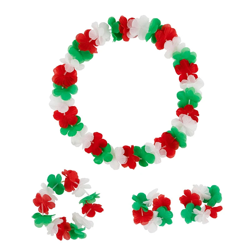 4Pcs/set Hawaiian Artificial Flowers Leis Necklace Garland Headband Wedding Birthday Beach Tropical Party Decoration