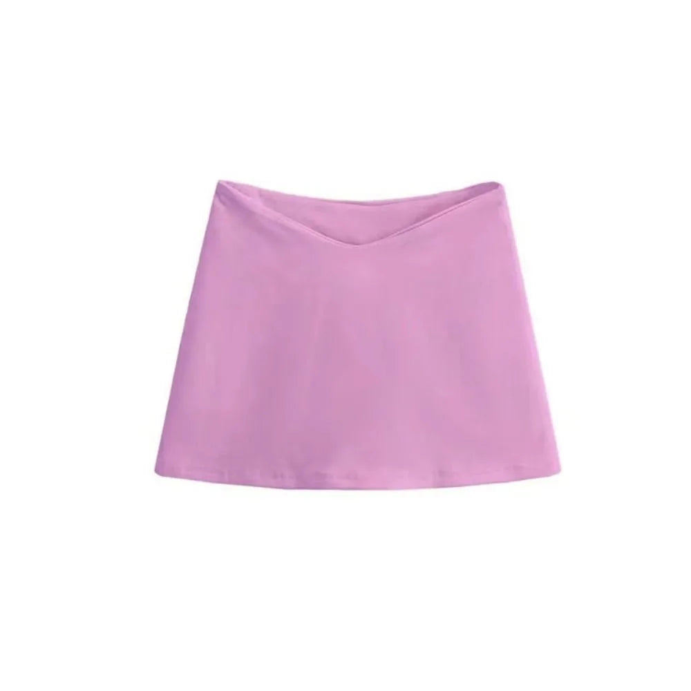 Simple Y2K A-line Short Skirt Low Waist V-shaped Waist Mini Skirts Solid Korean Style Spicy Girl Skirts Beach