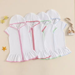 Toddler Girl Hooded Beach Coverup Summer Infant Stripe Print Zipper Bathrobe Children Short Sleeve Summer Swimwear Cover-up