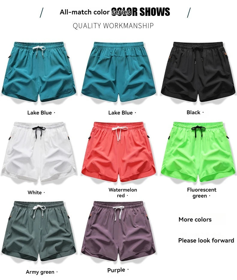 3/4 Sport Shorts Summer Men Casual Solid Ice Silk Light Sweat Absorb Quick Dry Running Fitness Outdoor Loose