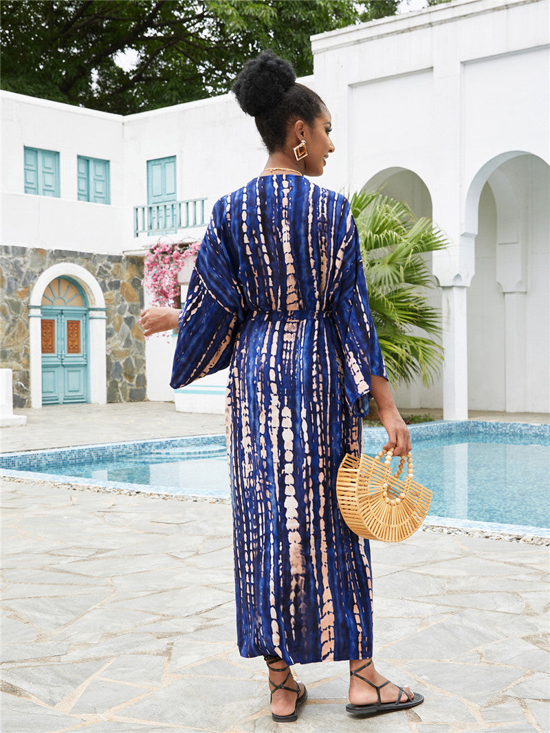 Long Kimono Swimsuit Cover up for Women Stylish Tie Dye Open Front Beach Outfits Bathing Suit
