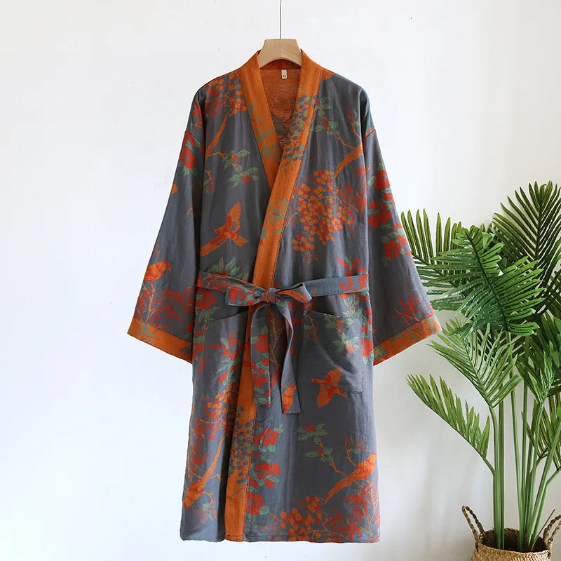 Pure Cotton Robe Women's Pajamas 3/4 Sleeve Spring Autumn Bathrobe Female Winter Morning Loose Home Wear Sleep Wedding Dress
