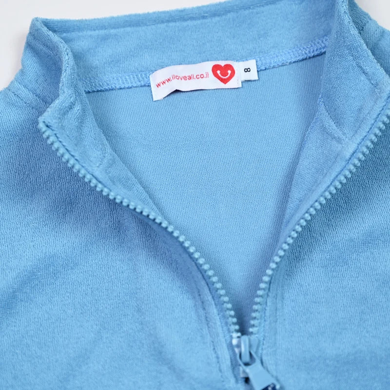 Summer Terry Sibling Clothing Set for Boys And Girls Blue Shirt for Boy Girl Dress Zipper With Colorful Drawstring Teens Outfit