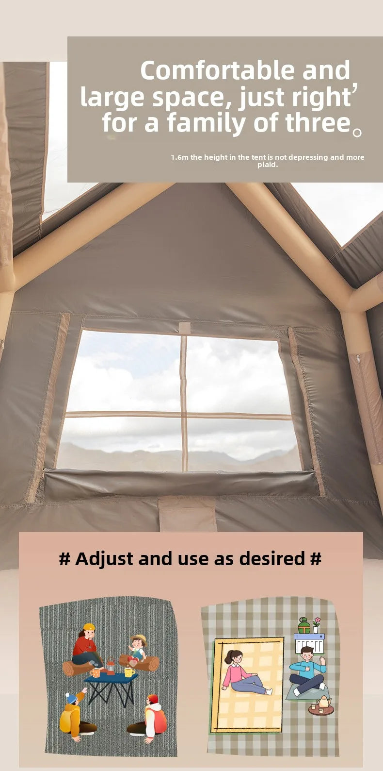 MOUNTAINHIKER 3-5 Person Portable Camping Tent Waterproof Family Beach Tent Quick Opening, Anti-UV Hand Air Pump Inflatable Tent