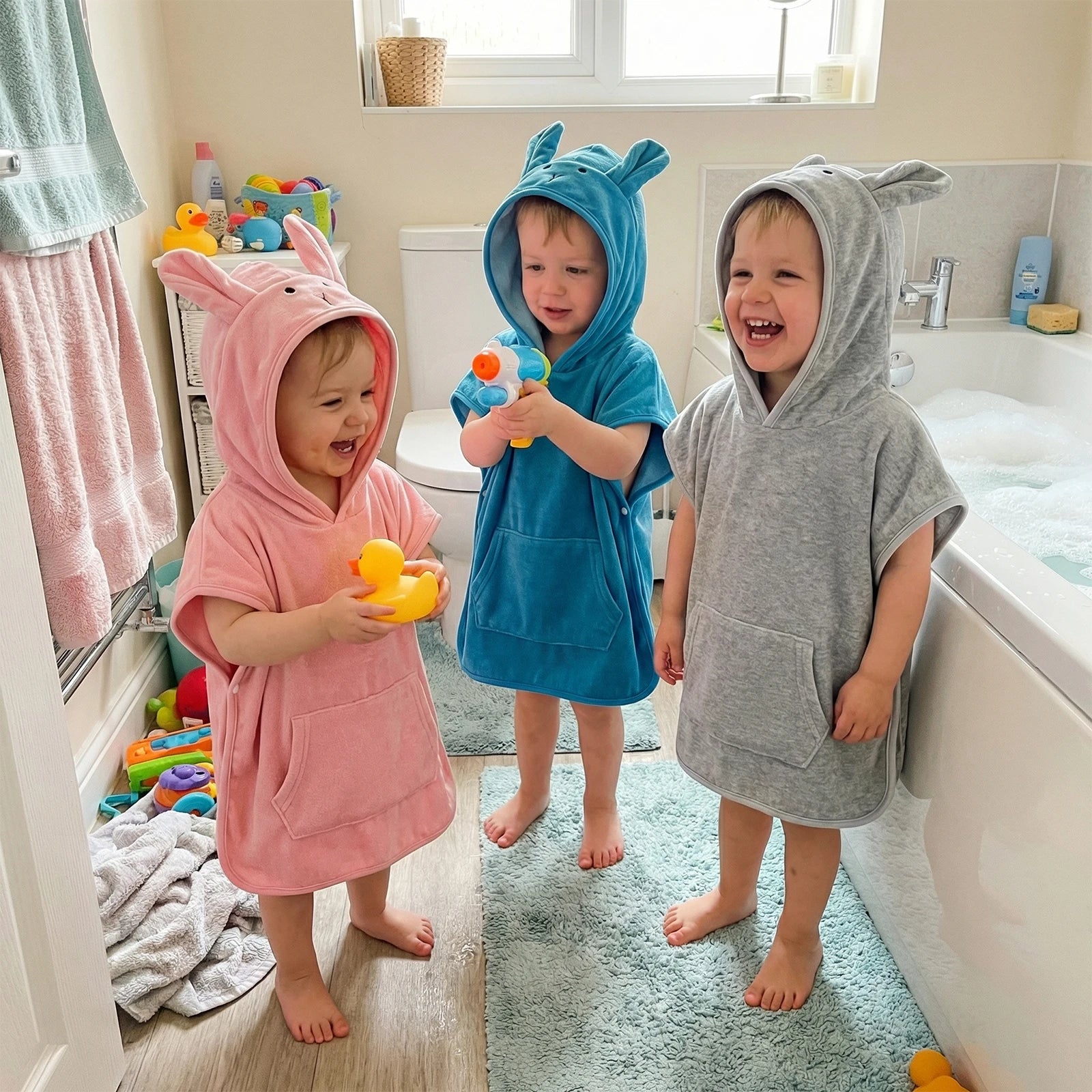 Suefunskry Kids Swim Cover-up Hooded Beach Clothes Cute Bunny Ears Bath Towels with Hood and Pockets Baby Swim Robes