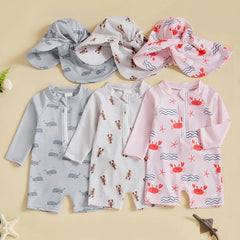 Baby Boy Girl Swimsuit Short Sleeve Rash Guard Zipper Swimwear Toddler Bathing Suit Infant Beach Outfits