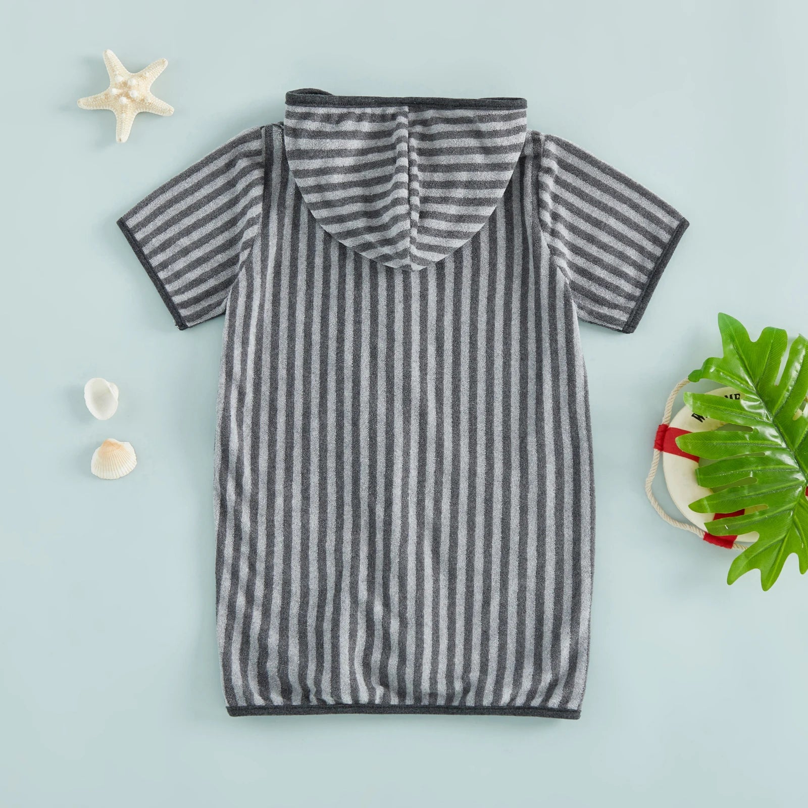 Summer Baby Swim Cover Up Bathing Suit Kids Hooded Towel Infant Boys Girls Short Sleeve Stripes Print Bathing Suit Coverup