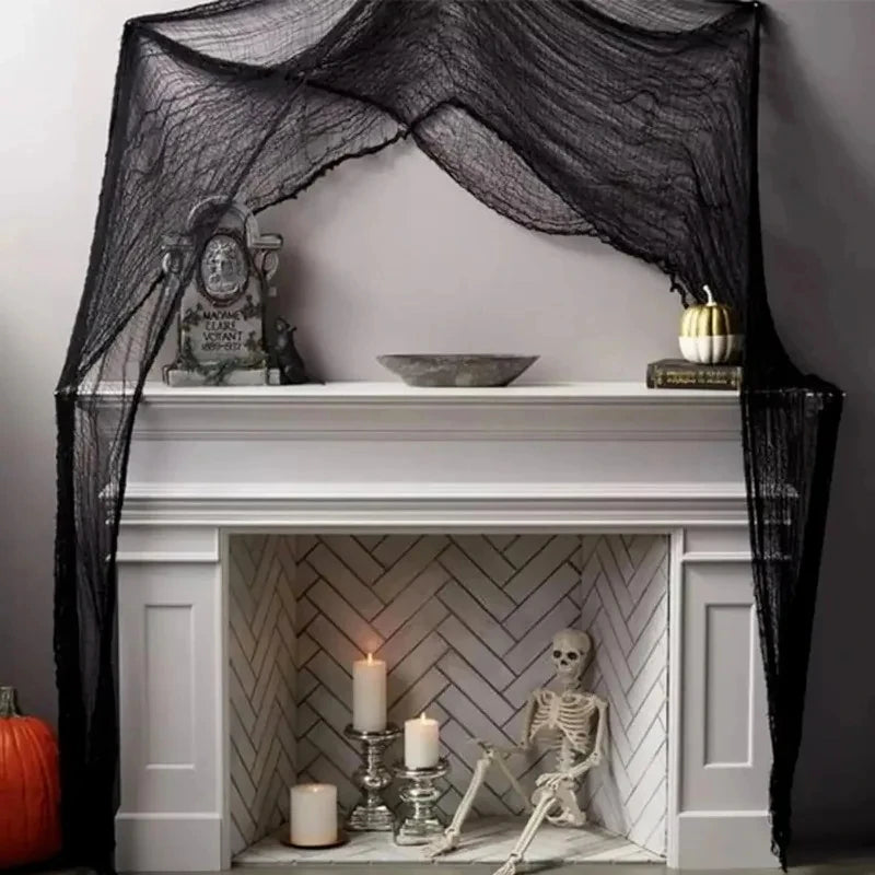 2/4m Horror Halloween Decoration Black Gauze Artificial Spider Web For Haunted House Halloween Party Home Decor Scary Scene Prop