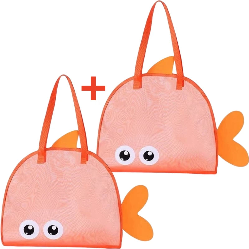 Cartoon Kids Mesh Beach Bag Large Capacity Foldable Sand Toy Storage Tote Lightweight Swim Pool Bag for Gym Travel Camping