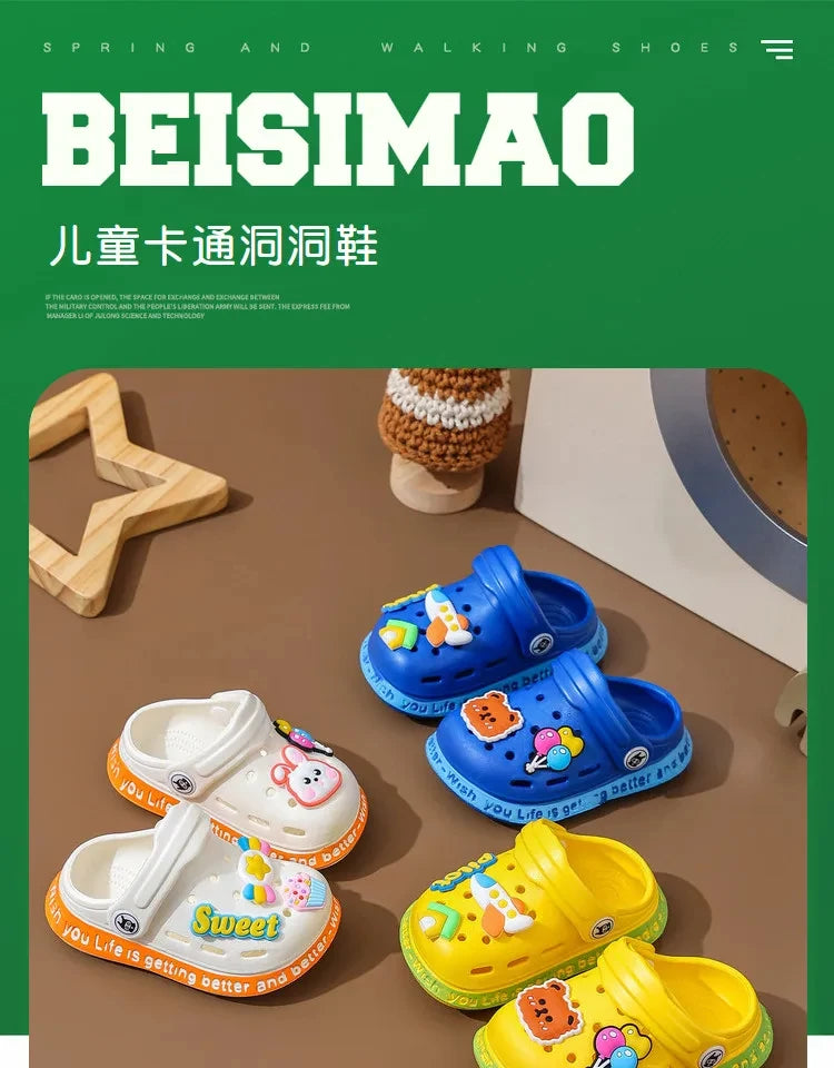 Kids Summer Sandals Hole Children's Shoes Slippers Soft Anti-Skid Cartoon DIY Design Hole Baby Shoes Sandy Beach For Boys Girls