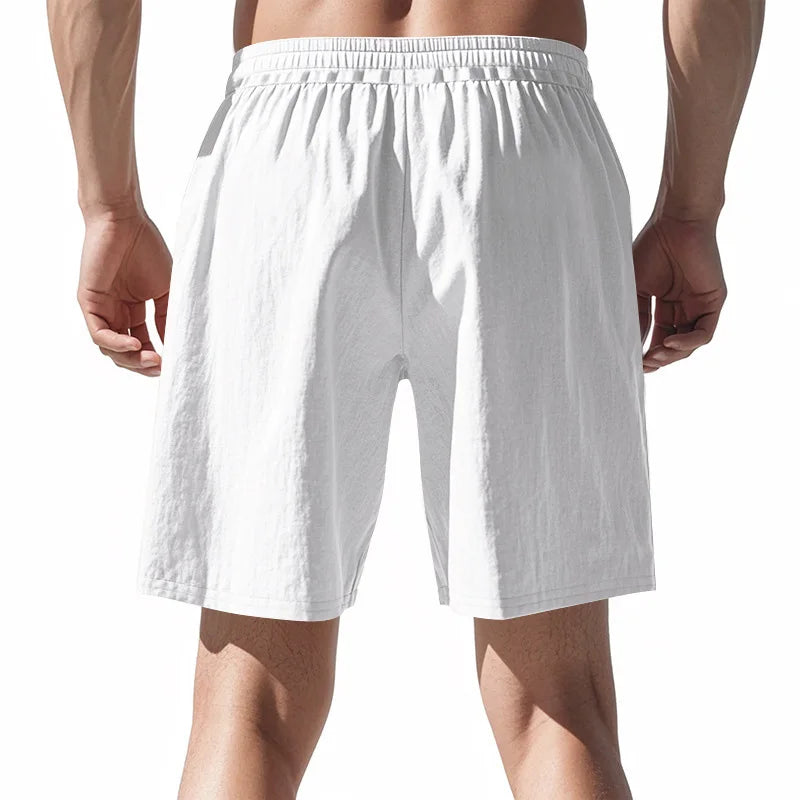 New Men's Cotton Linen Shorts Pants Male Summer Breathable Solid Color Linen Trousers Beach Shorts Fitness Streetwear