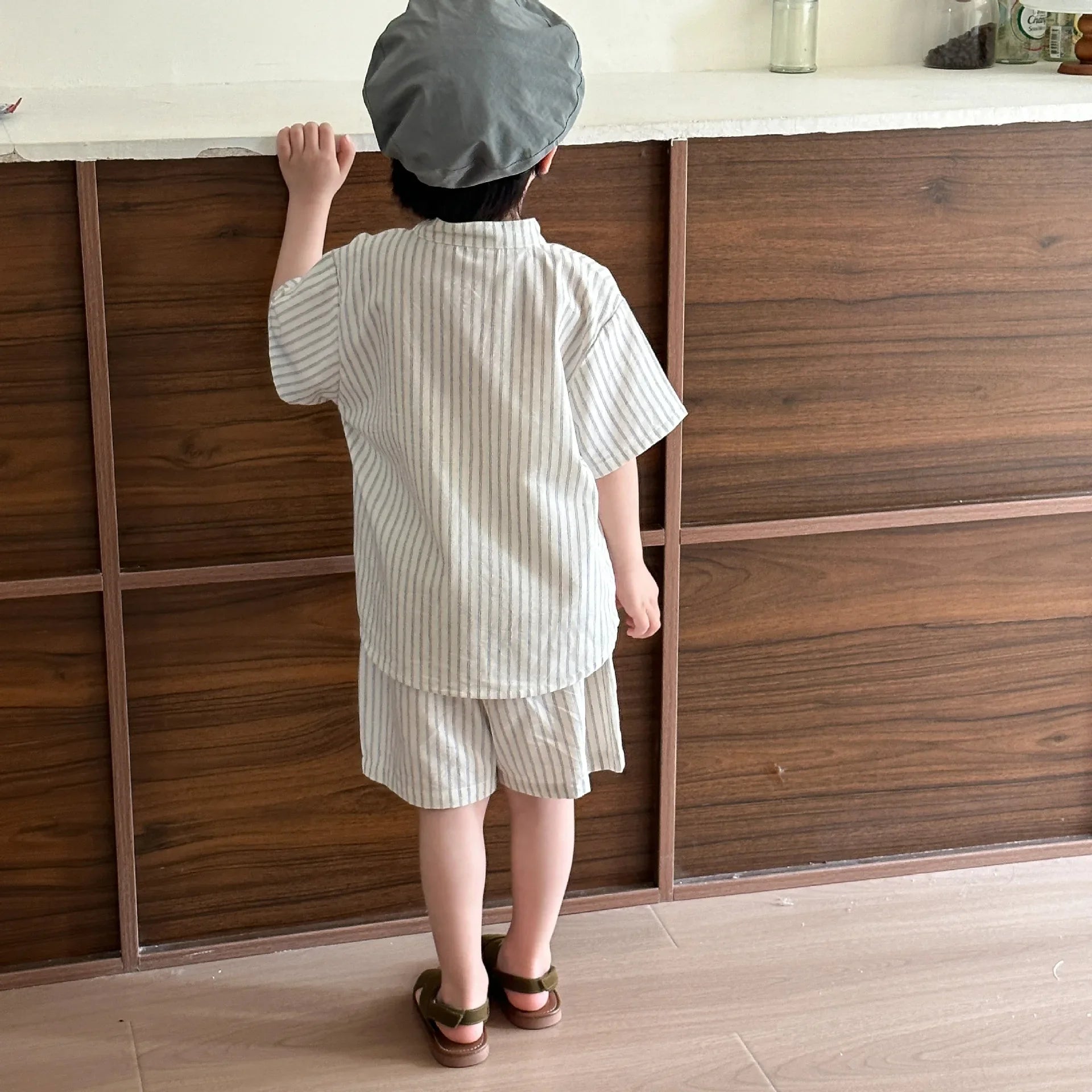 22004 Brother Sister Clothes Summer New Short Sleeve Stripes Baby Boy's Suit Or Cotton Girl Dress