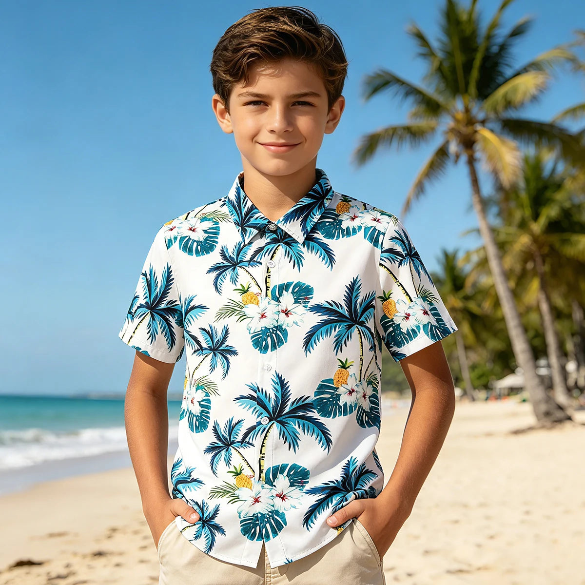 Boys Hawaiian Shirt Kids Summer Beach School Gift Casual Top Teenager Novelty Fashion Daily Holiday Birthday Tee