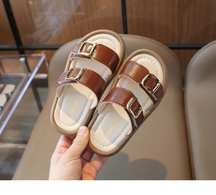 New Summer Slippers Boy Fashion Thick Bottom Flip Flops for Children Cut-outs Girls Beach Shoes