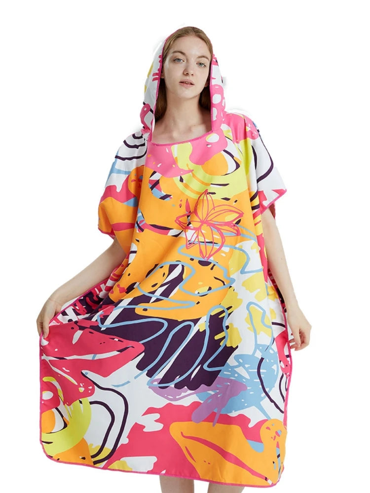 Surf Poncho Towel Poncho Quick-Dry Towel Hoodie Microfiber Beach Robe Changing Poncho Swim Towel Beach Poncho For Adults (A19)