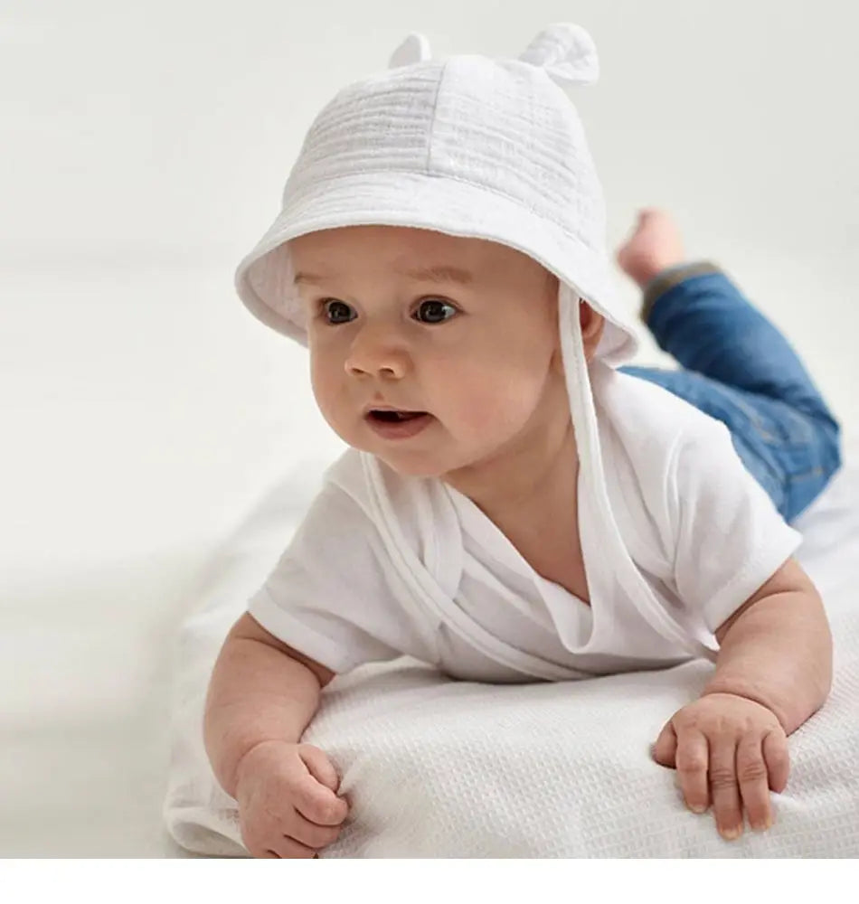 Newborn Boys Girls Bucket Hat Summer Kids Toddler Panama Cap 0 to 12 Months Soft Cotton Baby Sun Hat With Ears Cute Bunny