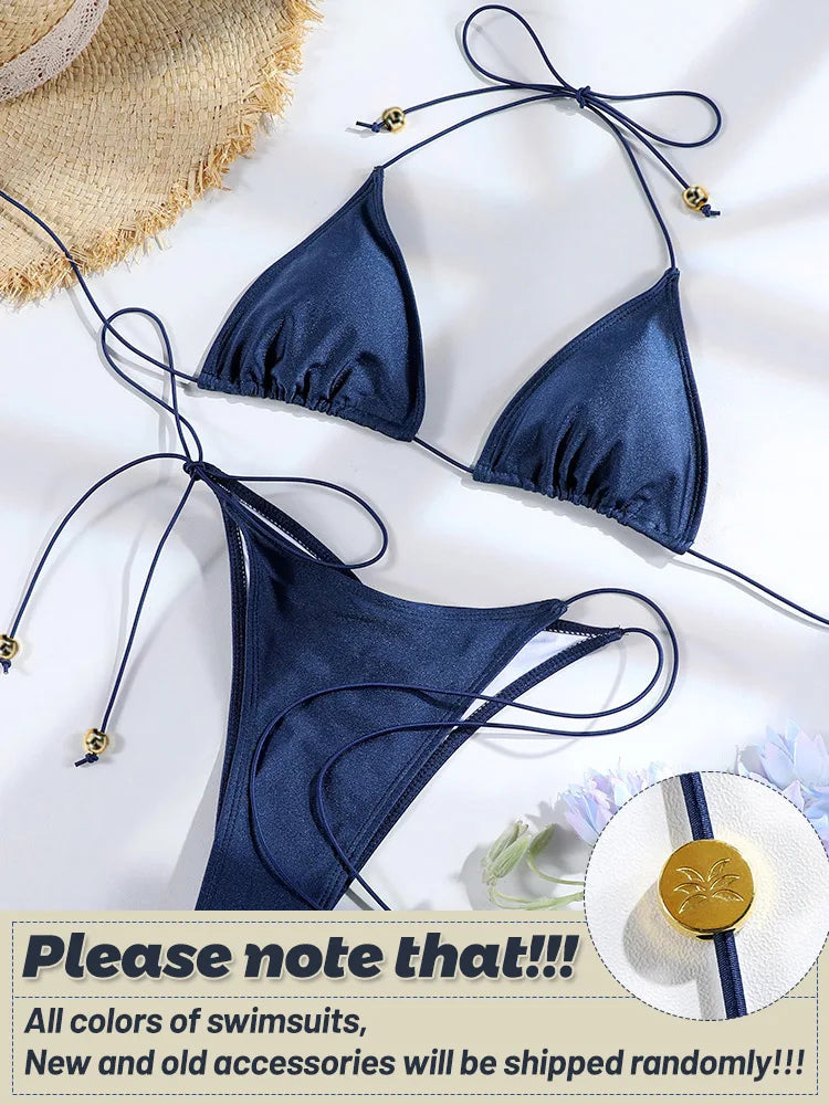 Bikinis Women's Swimming Suits Triangle Bathing Suits Bandage Swimwear Female Biquini Solid Sexy Bikini Set Summer