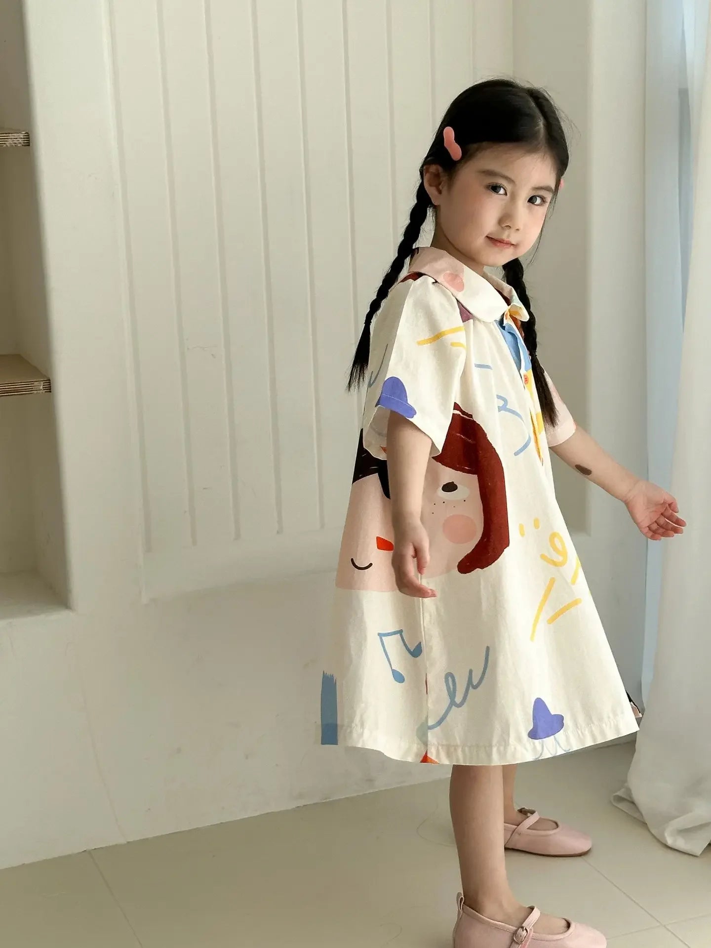 Kids Set Brother And Sister Clothes 2025 Summer New Boy's Two Piece Suit Or Short Sleeve Girl's Graffiti Dress Cartoon Clothes