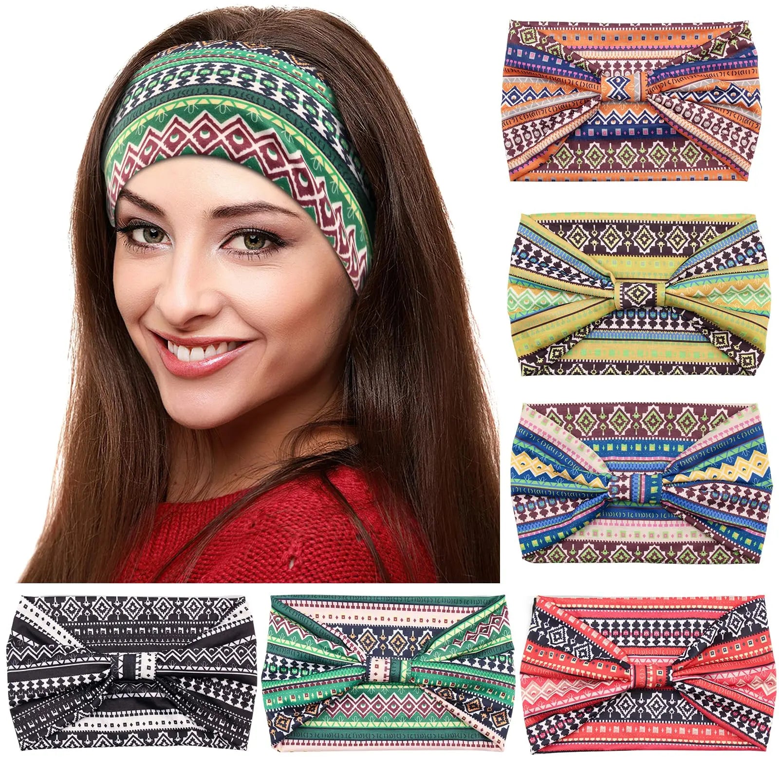 Boho African Headbands for Women Wide Cotton Turban Headwrap  Knot Elastic Hairbands Bandeau Sport Workout Yoga Hair Accessories