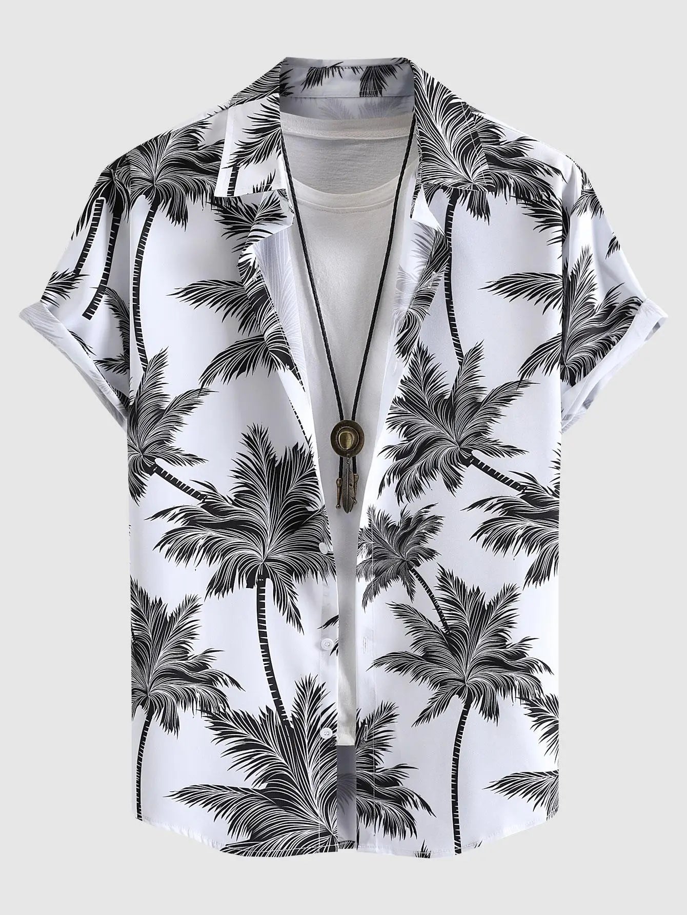 Tropical Coconut Tree Pattern Men's Short Sleeve Button Down Lapel Shirt For Summer Resort Holiday Hawaiian Style oversized tops