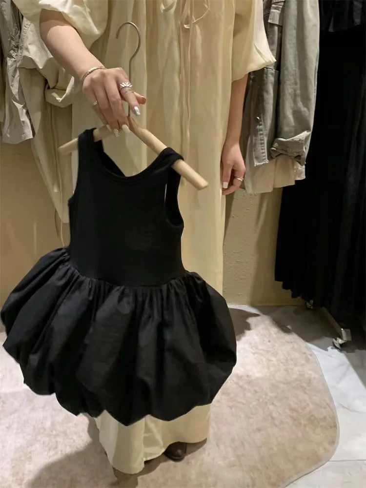 Summer Toddler Girls Dress Black Sweet Cool Wind Cross Backless Off Shoulder Party Princess Sleeveless Dresses For 1-7Y Girls