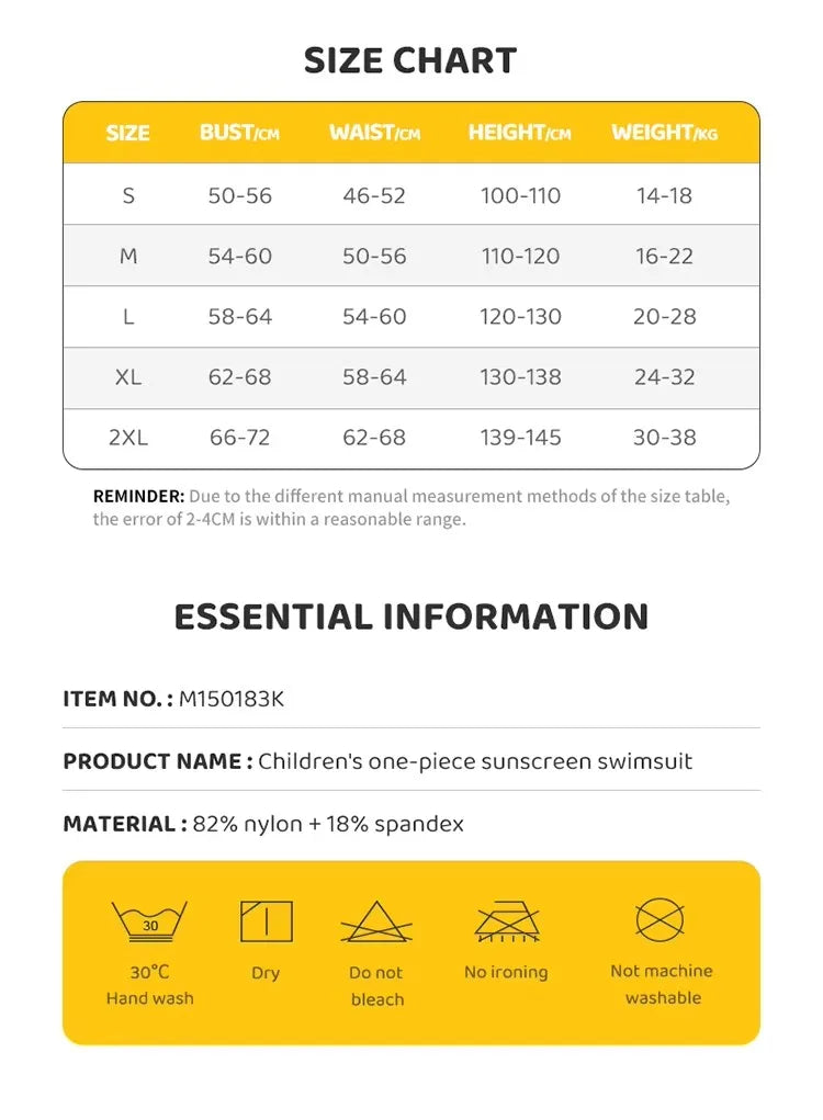 Girl Boy Swimwear Zipper One Piece Suit Kids Sunscreen Quick Drying Long Swimsuit Beachwear Bathing Suit(Including Swimming Cap)
