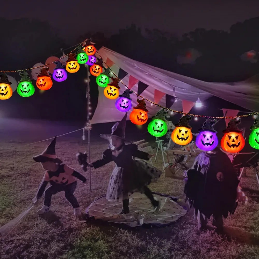 Upgraded Solar Halloween Lights Outdoor Pumpkin String Lights Waterproof Halloween Lights for Garden Patio Landscape Multicolor