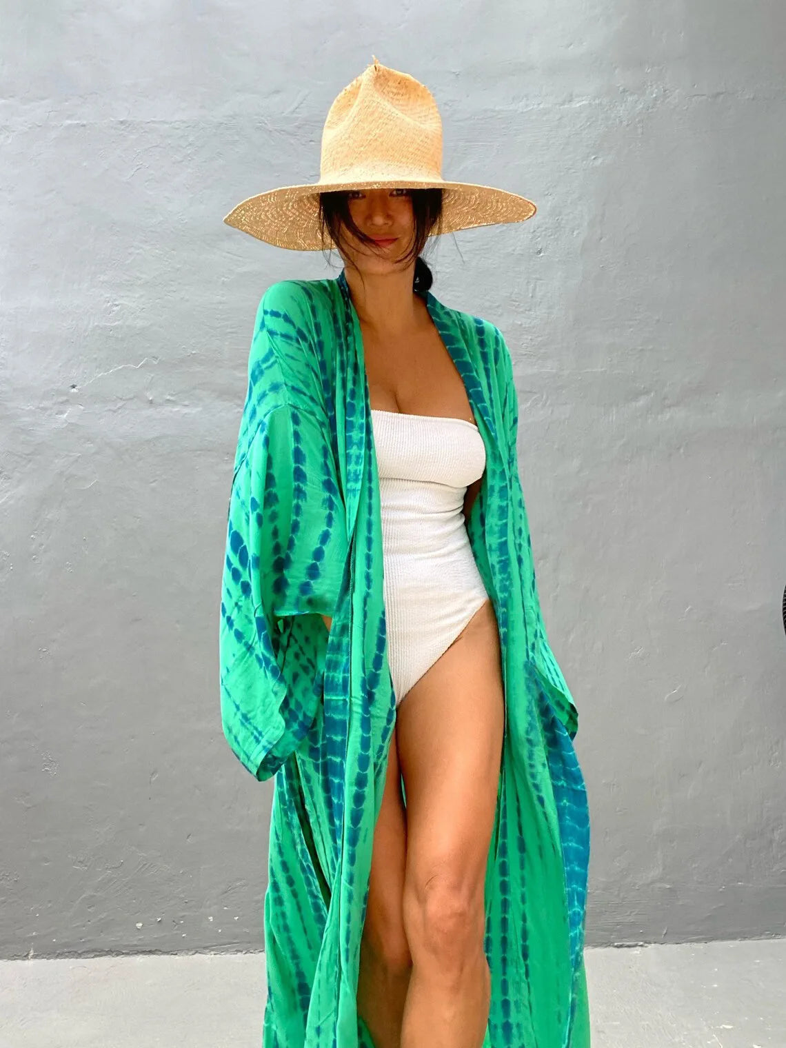Women's Boho Stripe Tie Dye Swimsuit Cover Up with Belt Tunic Sarong Cardigan Dress Bikini Cover-ups Beach Wear Kimono