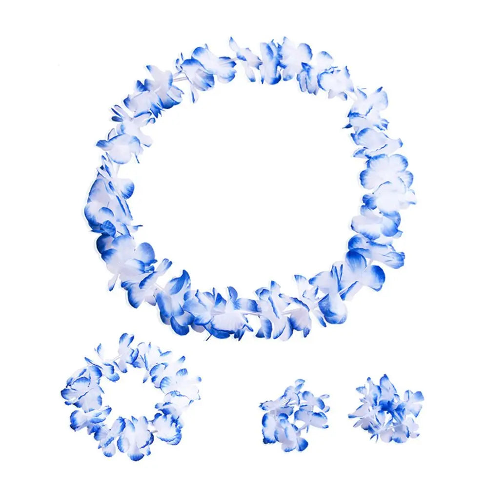 4pcs/set Hawaiian Flower Lei Hula Necklace Garland Headband Wristbands Wedding Decorations Beach Tropical Party Supplies