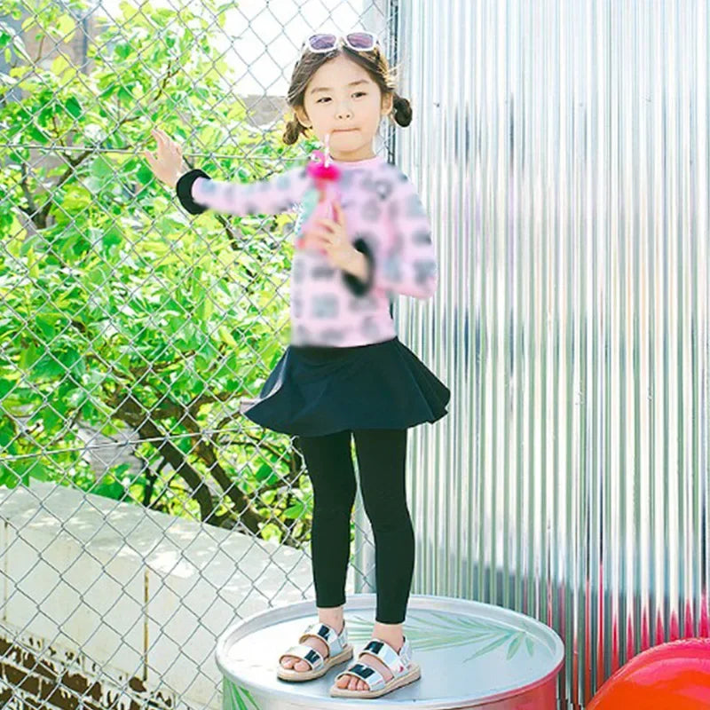 Printing Long Sleeved Girls Swimwear Sun Protection Swimming Suit  Long Pants Skirt Style Quick Drying Bathing Suit 3-11Y