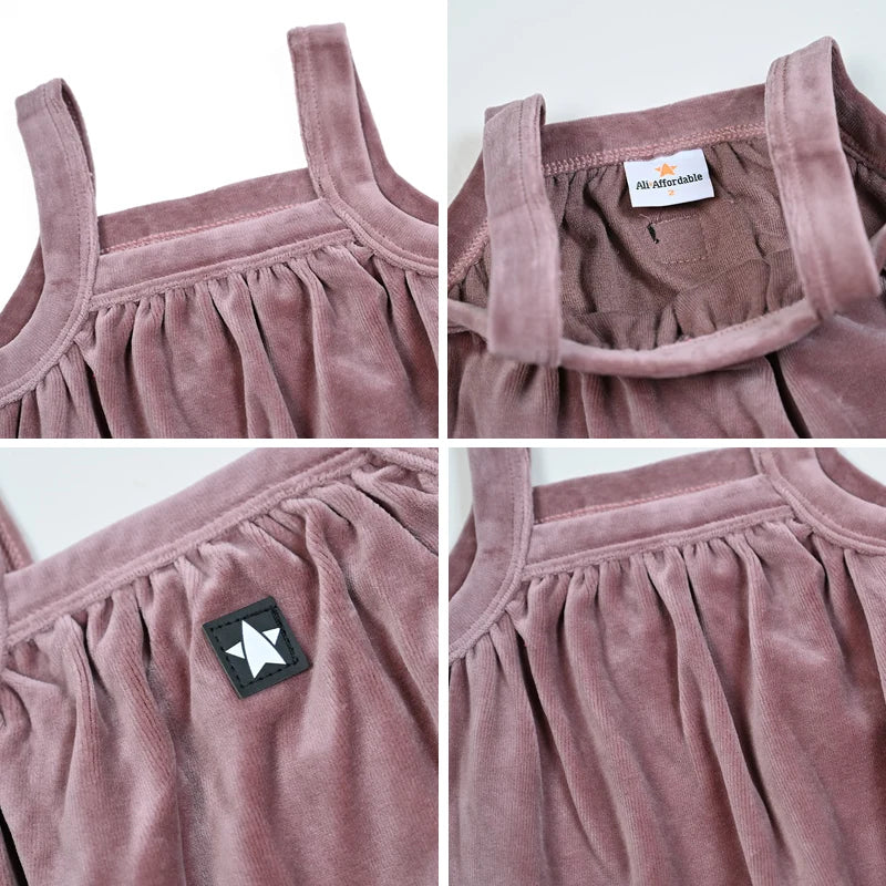 AA-Velour and Striped Layered Set Kids Clothes Sibling Matching Girl Dress Boys Top Baby Romper V Neck Children Family Matching