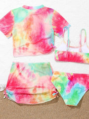 4 Pieces Bikinis Set Top & Skirt 2026 Girls Swimsuit Kids Swimwear Female Children Bathers Bathing Swimming Swim Suit Beachwear