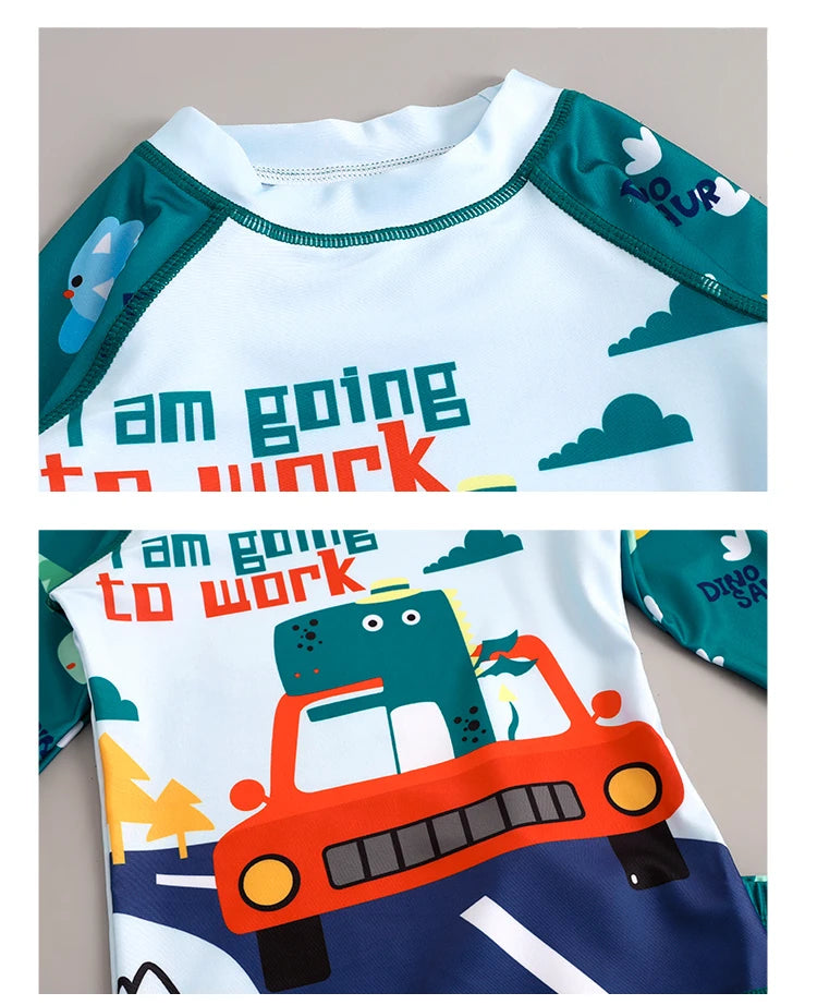 Boys Girls Cartoon Cute Swimwear Spring Summer Beach Clothing Set Sun Protection Long Sleeve Swimming Suits Kids Bathing Suit