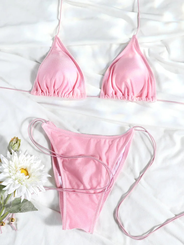Bikinis Women's Swimming Suits Triangle Bathing Suits Bandage Swimwear Female Biquini Solid Sexy Bikini Set Summer
