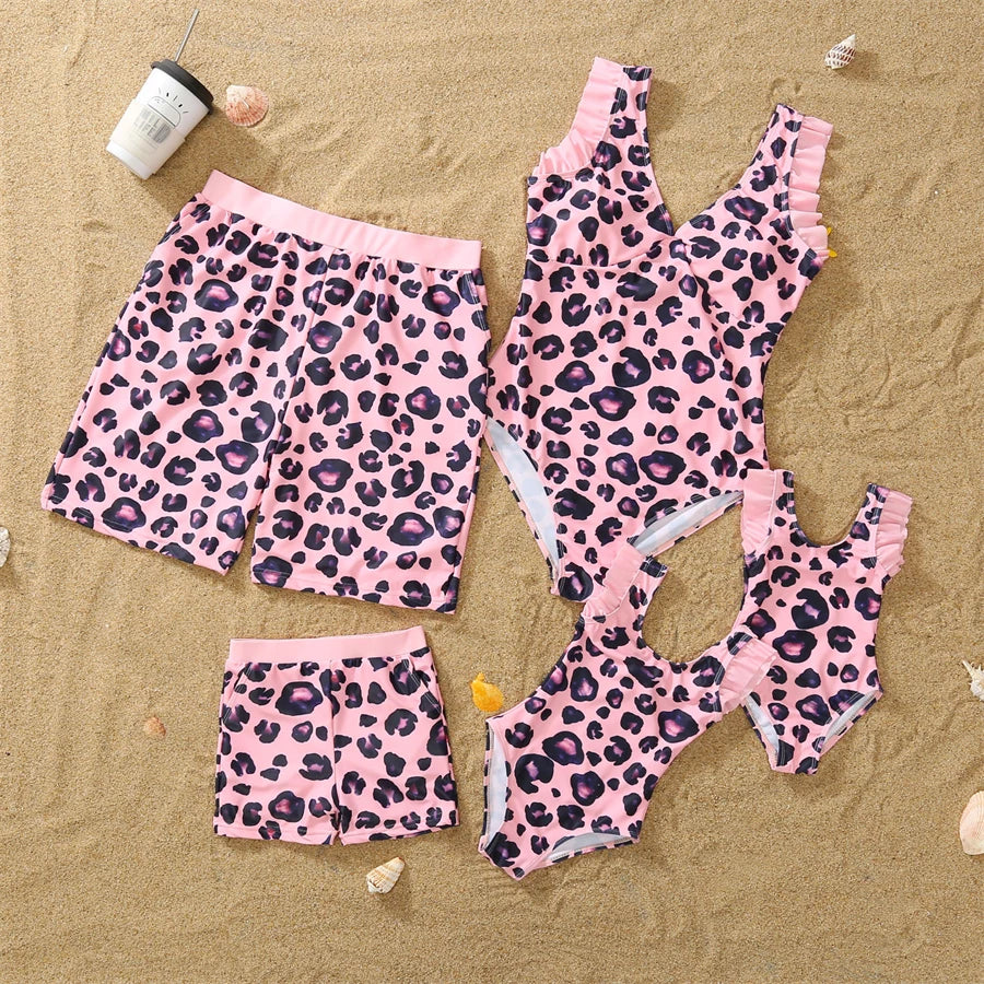 Dinosaurs Swimwear Family Matching Outfits V-Neck Mother Daughter Swimsuits Mommy and Me Dresses Clothes Father Son Swim Shorts