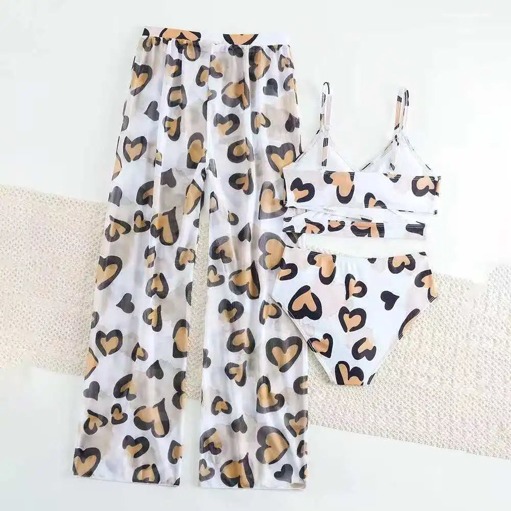 3 Pieces High Waist Bikini 2026 Girls Swimsuit & Beach Pant Swimwear Children Bathers Bathing Swimming Swim Suit Beachwear 8-12Y
