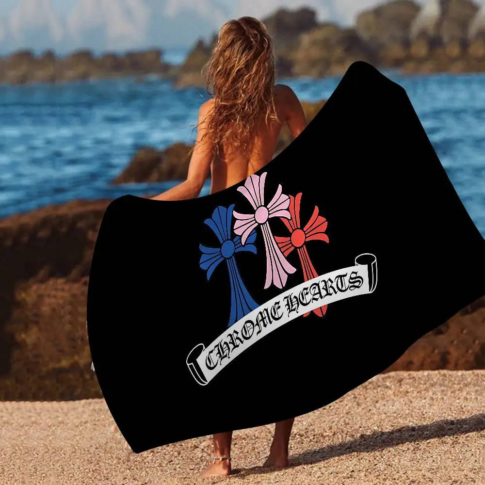 Classic C-Chrome H-Hearts Microfiber Beach Towel Absorbent Quick Dry Soft Yoga Swimming Resort Mountain Climbing Towel