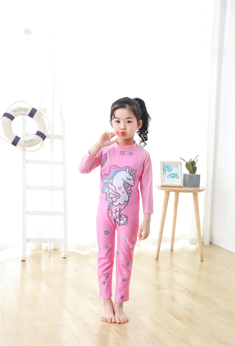 Kids Cartoon Swimwear 3-11 Years Long Sleeve UV Protection Rash Guard for Boys Girls