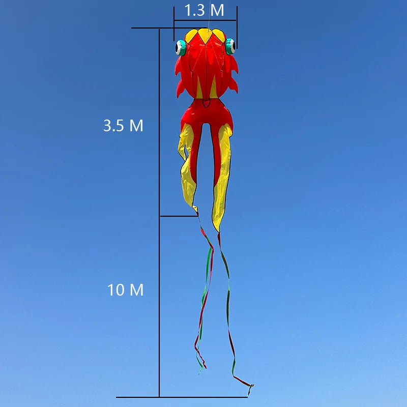 3D 10M 3-Color Goldfish Soft Kite Large Soft Animal Professional Kites Outdoor Inflatable Beach Kite Easy To Fly and Tear Proof