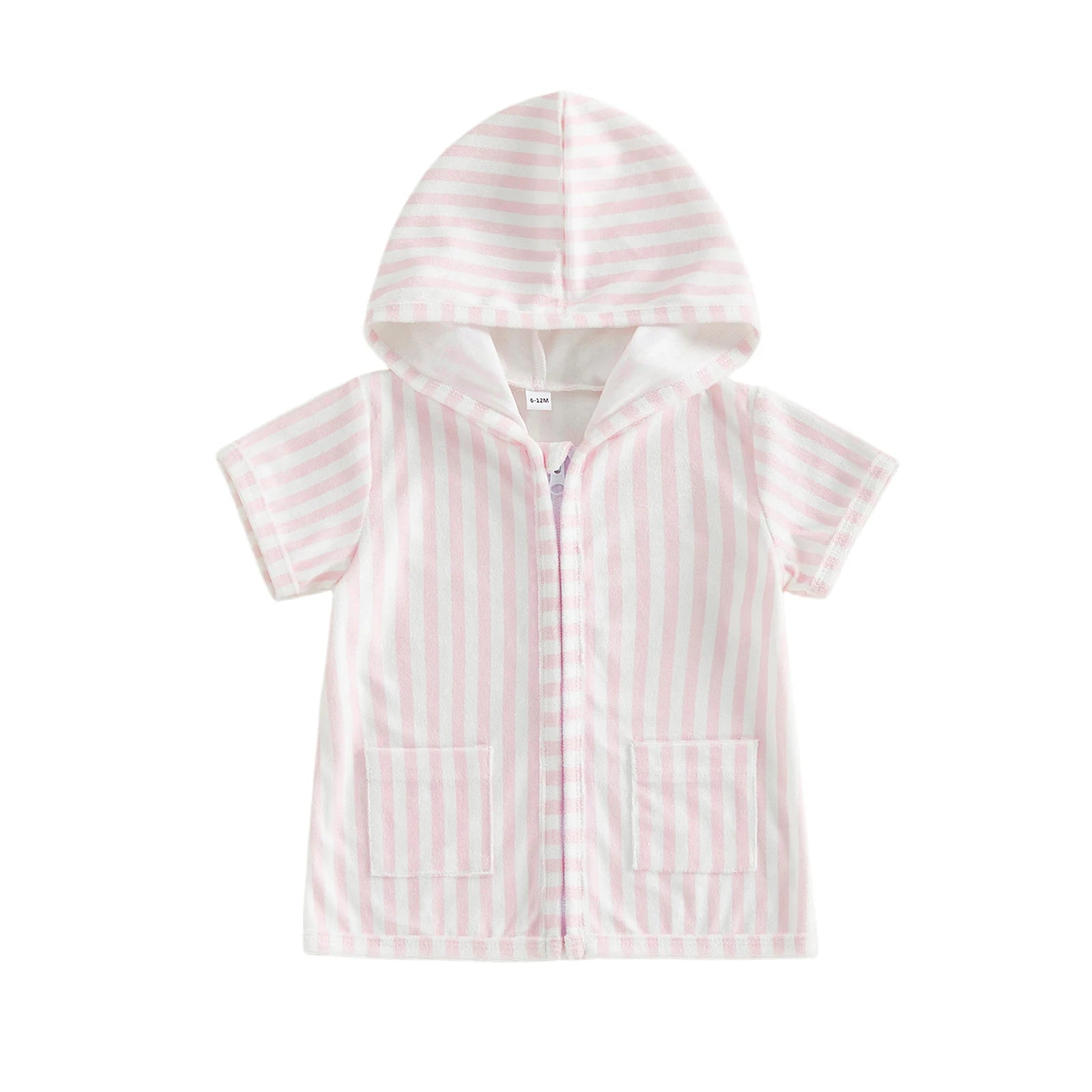0-5Y Girls Swimwear Cover-ups Short Sleeve Zip Up Hooded Striped Bathing Suit Cover Up for Kids Pool Beach Robe 2026 New