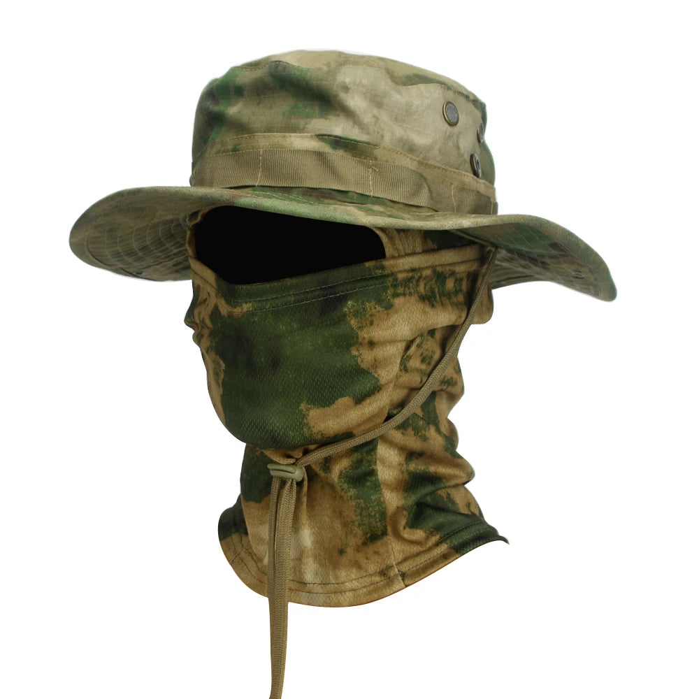 2Pcs/Set Wide-brimmed Hat Balaclava Mixed Set Men Sunscreen Boonie Cap Outdoors Hiking Camping Fishing Hat Sun Hat Fisherman Hat