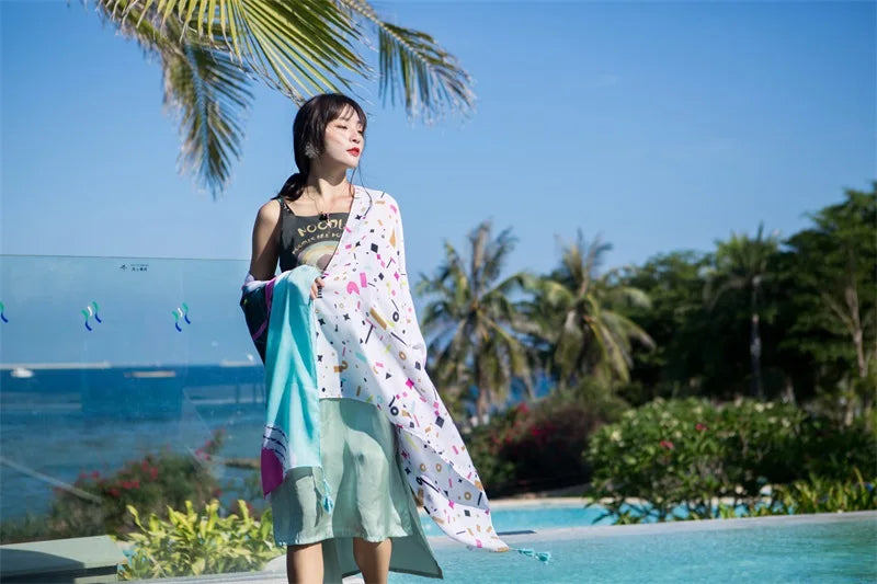 Fashions 90x180cm Twill Cotton Pareo Beach Cover-Ups Women Large Beach Dress Bikini Bathing Swimwear Cover Up Sarong Wrap Scarf