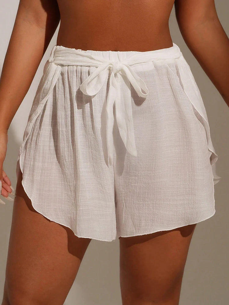 Cover Pants Ups Wrap Up Shorts Swimsuit Cover Ups Casual Hollow Out Frenulum Elastic Waist Short Pants Lounge Shorts Swimwear
