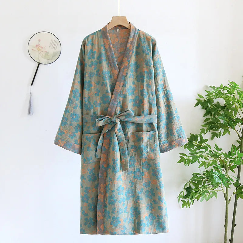 Pure Cotton Robe Women's Pajamas 3/4 Sleeve Spring Autumn Bathrobe Female Winter Morning Loose Home Wear Sleep Wedding Dress