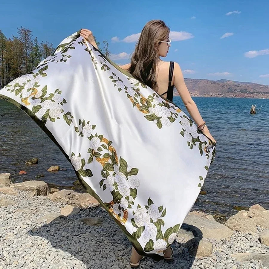 Travel Beach Scarve Bikini Large Sunscreen Shawl Design Floral Sarong Wrap Scarf Women Luxury Swimsuit Bathing Cover-up 90x180cm