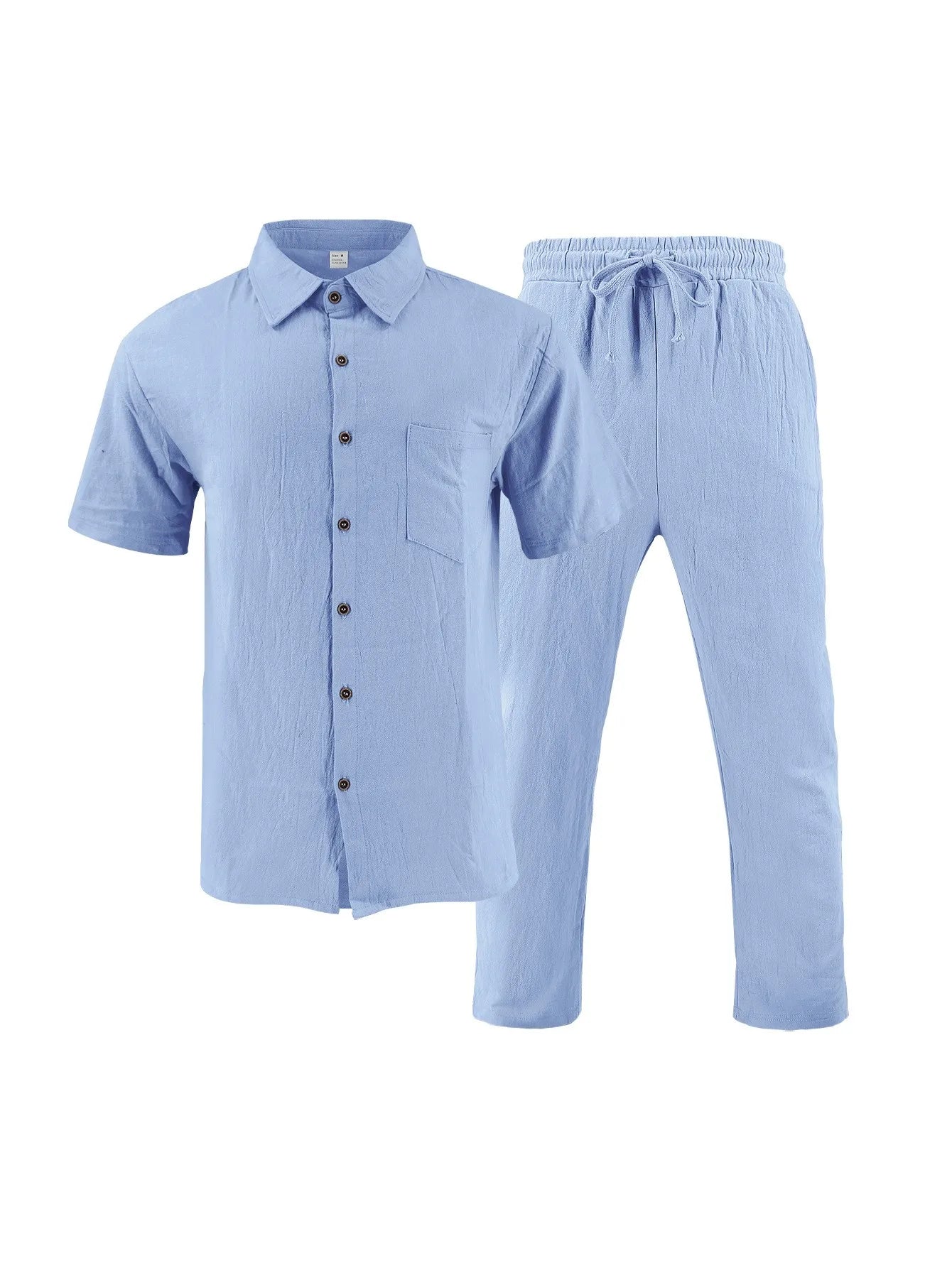 The 2025 Summer Beach Men's linen short-sleeved shirt set is a two-piece long pants set suitable fordaily casual beach vacations
