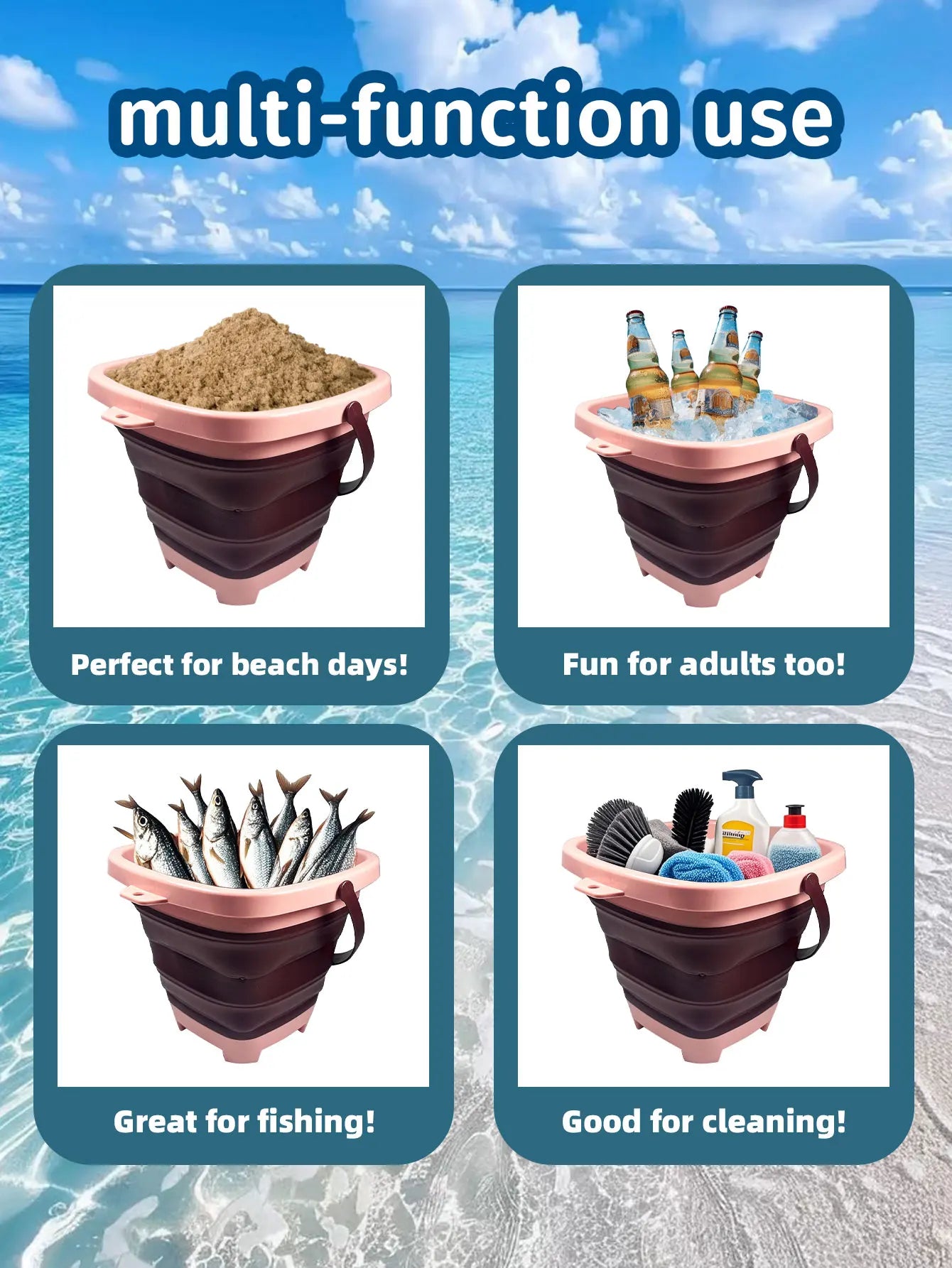 Beach sand toy for children, small extensionable water bucket with multiple functions and portability, suitable for baby sand pl