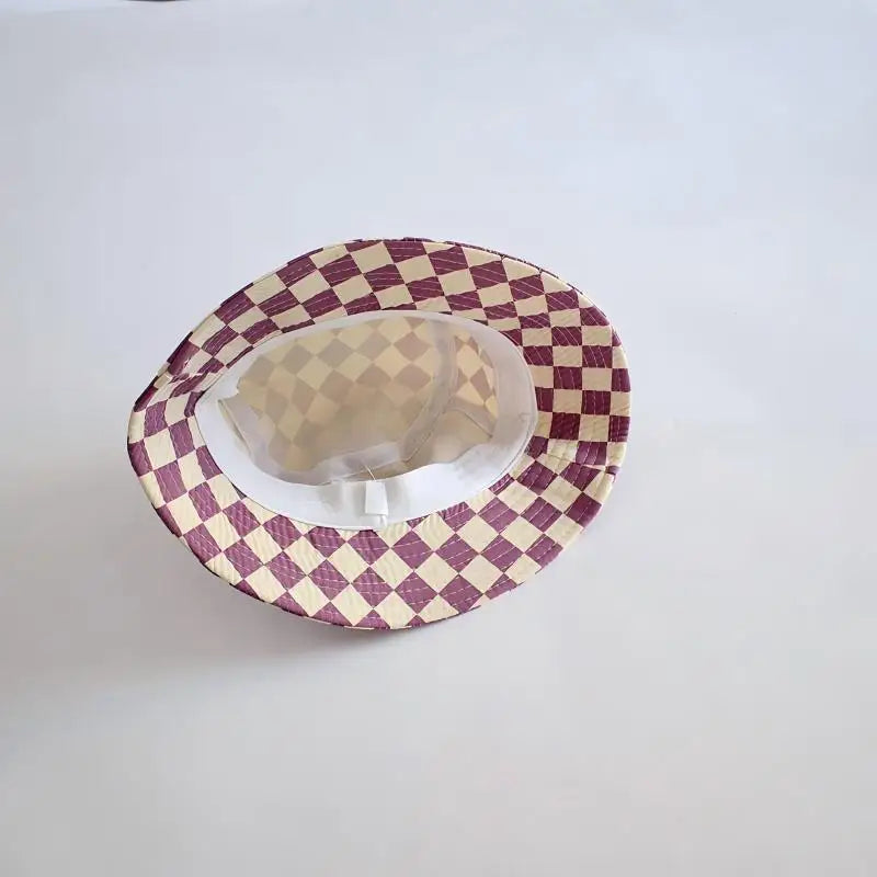 Stylish Kids Bucket Hat Checkerboard Plaid Pattern Sun Hat Breathable Wide Brim Cap For Boys And Girls