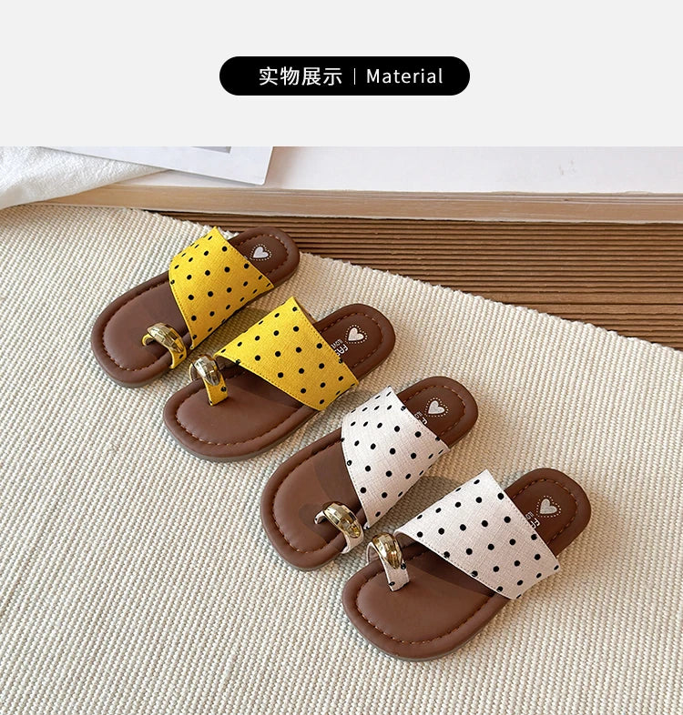 Kids Polka Dot Flip Flops Summer Open Toe Sandals with Metal Buckle Non-slip Soft Sole Beach Slippers for Girls 2026 New 26-36